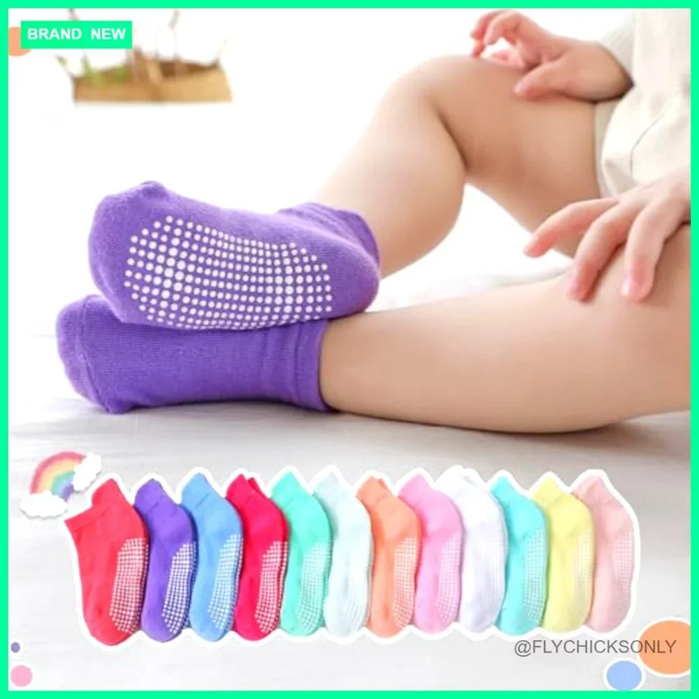 Kids Non-Slip Grip Socks 12-Pack Cotton Ankle Socks 6M-7Y
